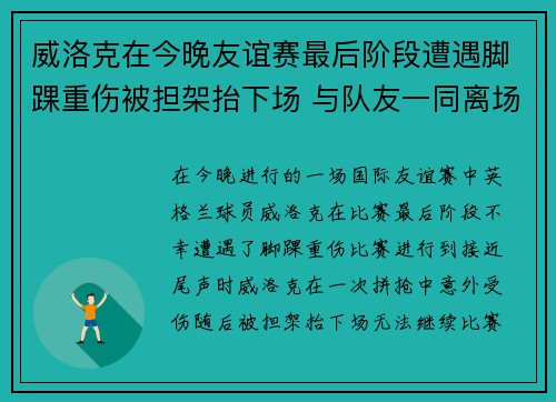 威洛克在今晚友谊赛最后阶段遭遇脚踝重伤被担架抬下场 与队友一同离场 威洛克在今晚友谊赛最后阶段遭遇脚踝重伤被担架抬下场 与队友一同离场