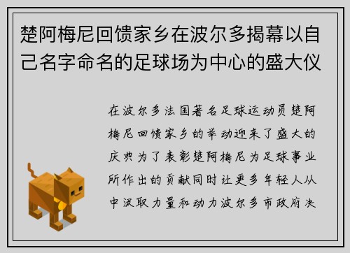 楚阿梅尼回馈家乡在波尔多揭幕以自己名字命名的足球场为中心的盛大仪式