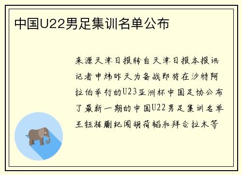 中国U22男足集训名单公布